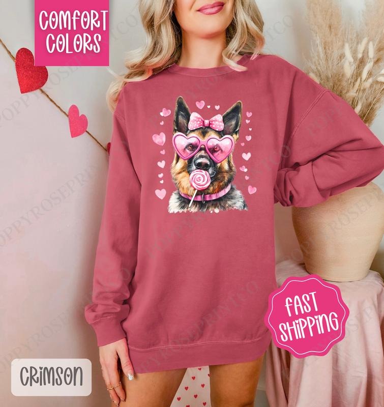 Valentine German Shepherd Comfort Colors Sweatshirt, Valentine's Day Women's Crewneck, Cute Women's Sweater