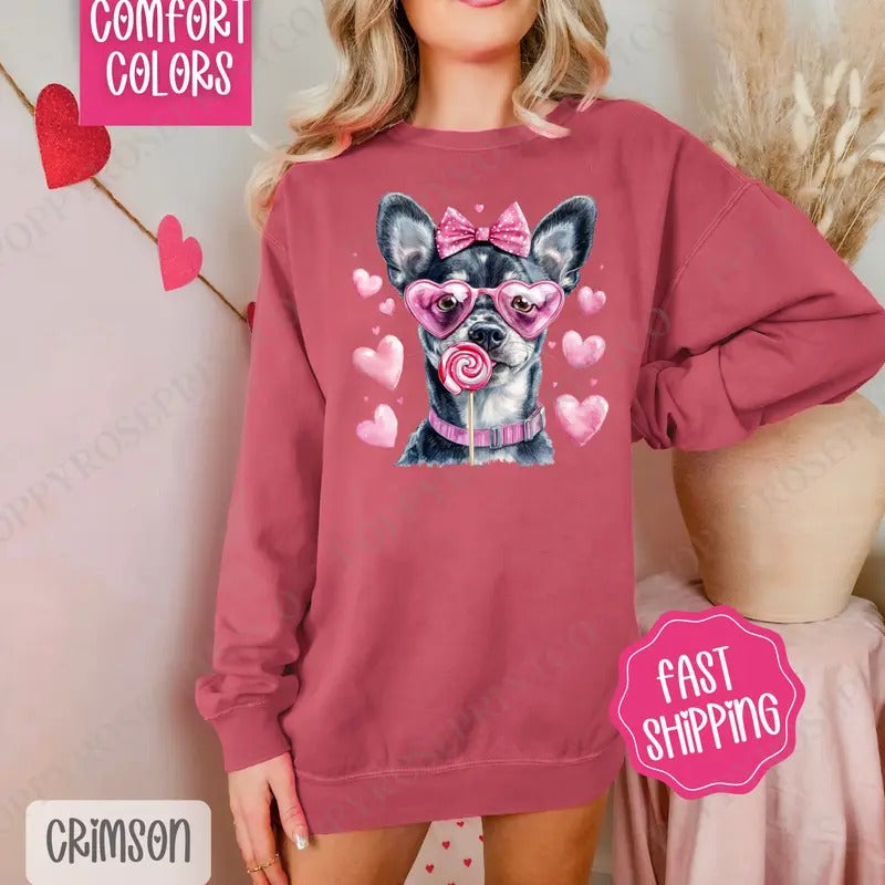 Valentine Heeler Comfort Colors Sweatshirt, Valentine's Day Women's Crewneck, Cute Women's Sweater