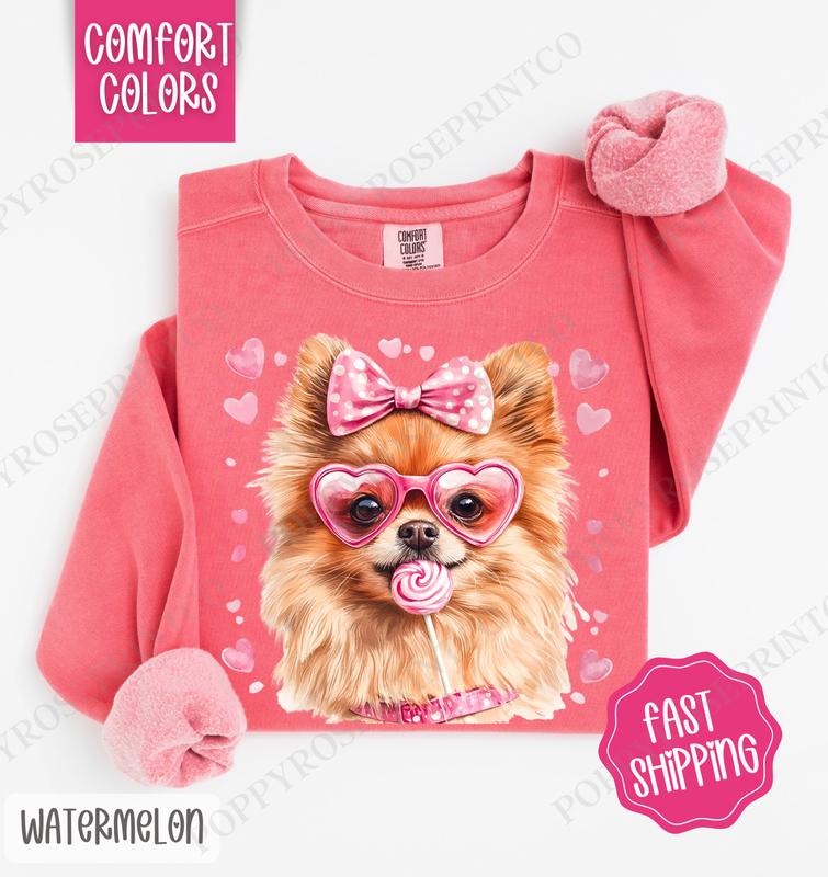 Valentine Pomeranian Comfort Colors Sweatshirt, Valentine's Day Women's Crewneck, Cute Women's Sweater