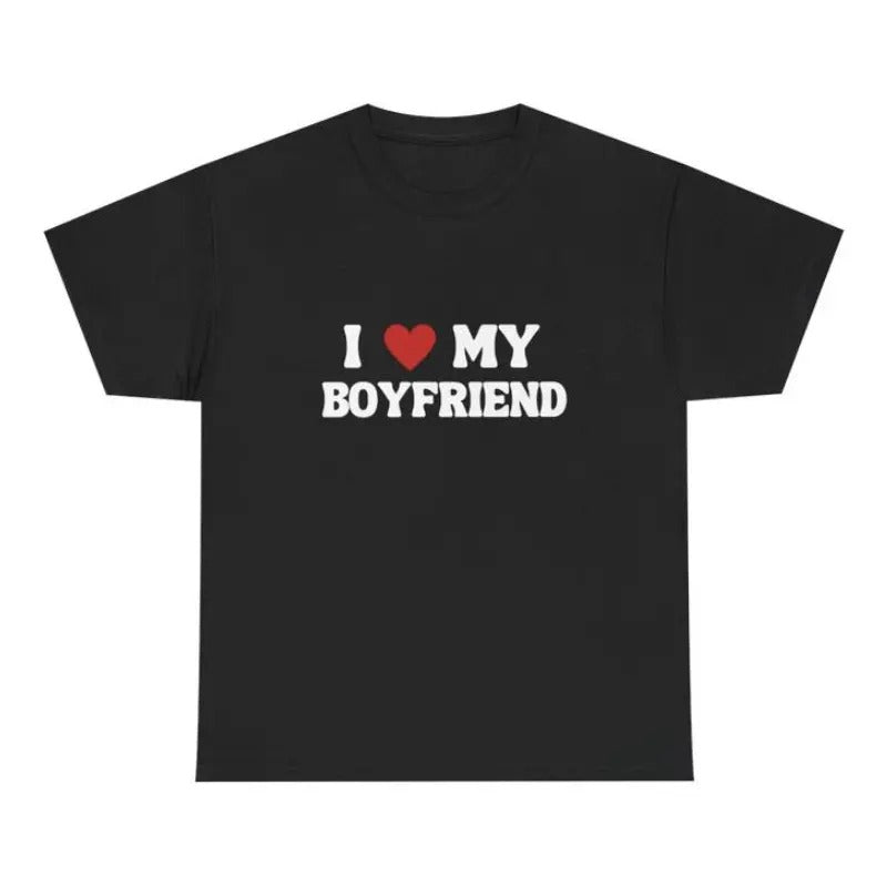 Valentine's Day Men's Regular Fit "I Love My BF" Print Crew Neck Short Sleeve T-shirt, Graphic Tees for Men, T Shirts for Men, Summer Clothes for Men, Gift for Him, Graphic Tees, Crewneck Shortsleeve Menswear, Streetwear, Men's Clothing, Tops