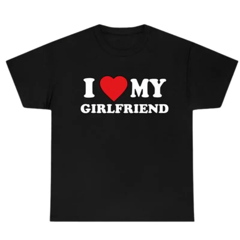 Valentine's Day Men's Regular Fit "I Love My GF" Print Crew Neck Short Sleeve T-shirt, Graphic Tees for Men, T Shirts for Men, Summer Clothes for Men, Gift for Him, Graphic Tees, Crewneck Shortsleeve Menswear, Streetwear, Men's Clothing, Tops