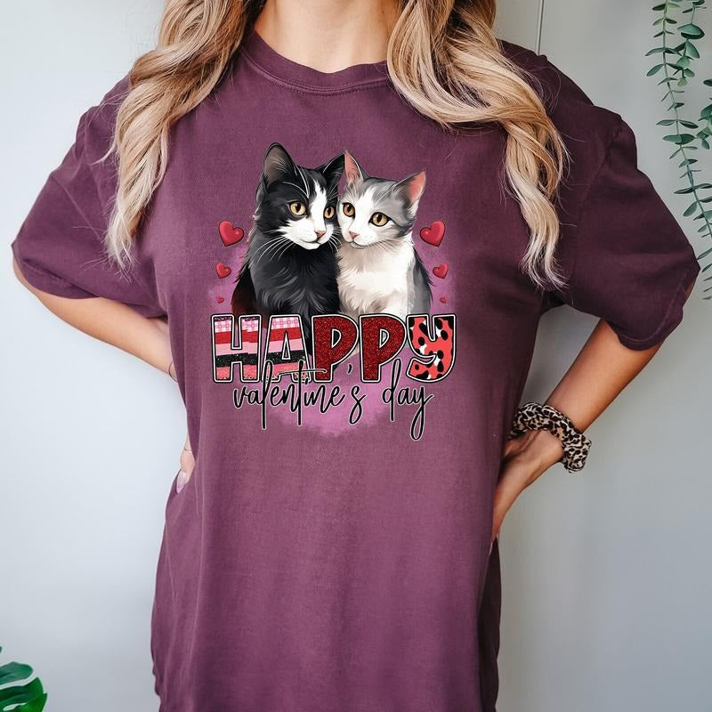 Valentines Cat Shirt, Cat Lover Shirt, Cute Valentine Cats Cat Hearts Shirt, Valentines Day Shirts For Women Valentine's Day, Valentines T-Shirt, Gifts For Family, Unisex Short Sleeve Tee Shirt, Gifts For Valentines Day Fit Top Womenswear Comfortable