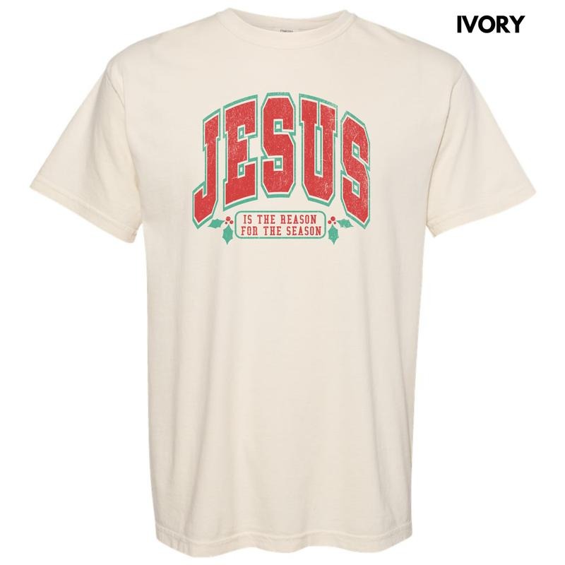 Varsity Jesus Red & Green Comfort Colors T-Shirt 'NLB'