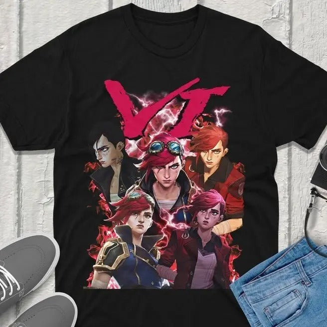 Vi Arcane T-Shirt Unisex Vintage Streetwear League of Legends Shirt Anime Apparel fanmerch lol Merchandise League of Legends Fan gift