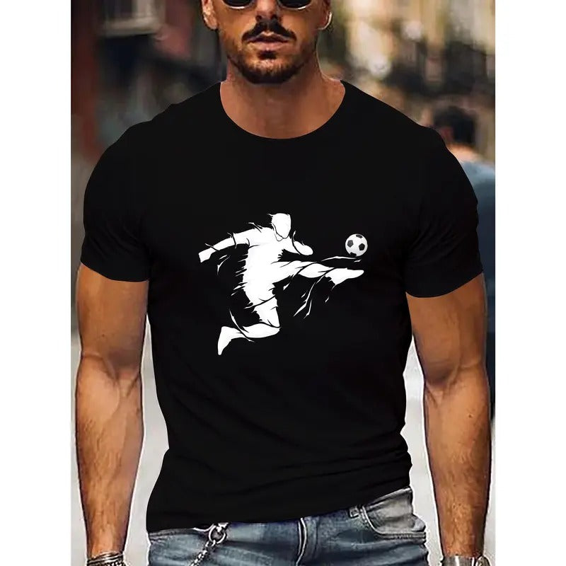 Vibrant Football Print T-Shirt - Short Sleeve Casual Summer Tee for Men - Sporty Crew Neck, Fashion Leisure Wear for Daily Activities Made in USA