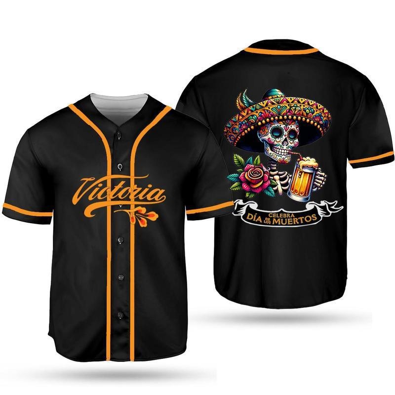 Victoria Beer Baseball Jersey, Celebra Día de los Muertos Gift for Beer Lover, Funny Calavera Beer Jersey Shirt, Gift for Her, Mens Shirt Jersey Shirt