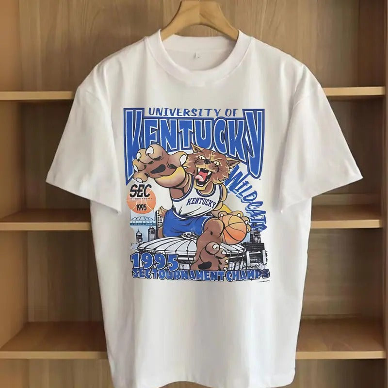 Vintage 1995 Kentucky Wildcats T-Shirt, Retro College Basketball team football shirt