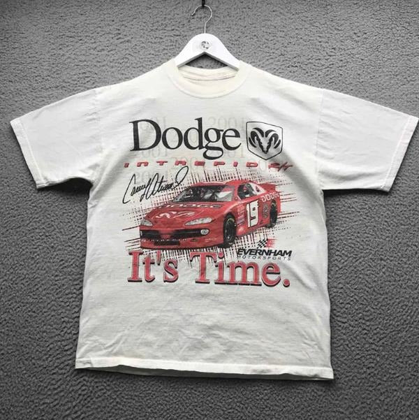 Vintage 2001 Casey Atwood Dodge T-Shirt Mens Medium Short Sleeve Graphic White, Racing Shirt, Unisex T-Shirt, For Men Women Menswear Top Streetwear