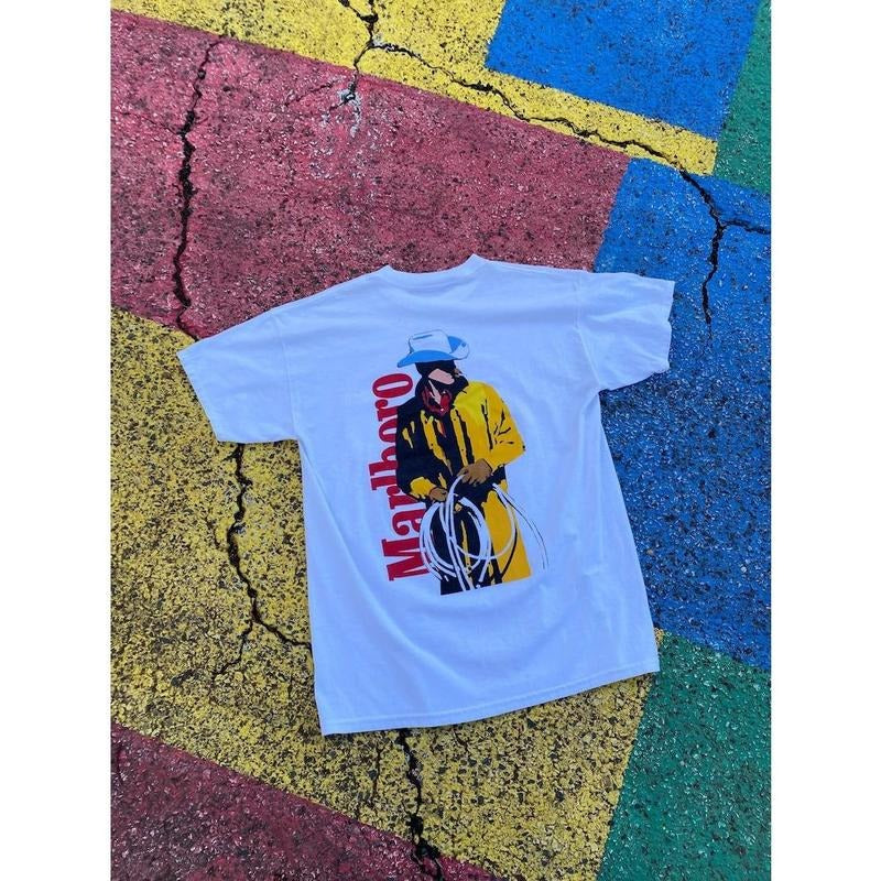 Vintage 80s 90s Marlboro Smoking Cowboy Western Man Smoking T-shirt, sweater and Hoodie 2 sides