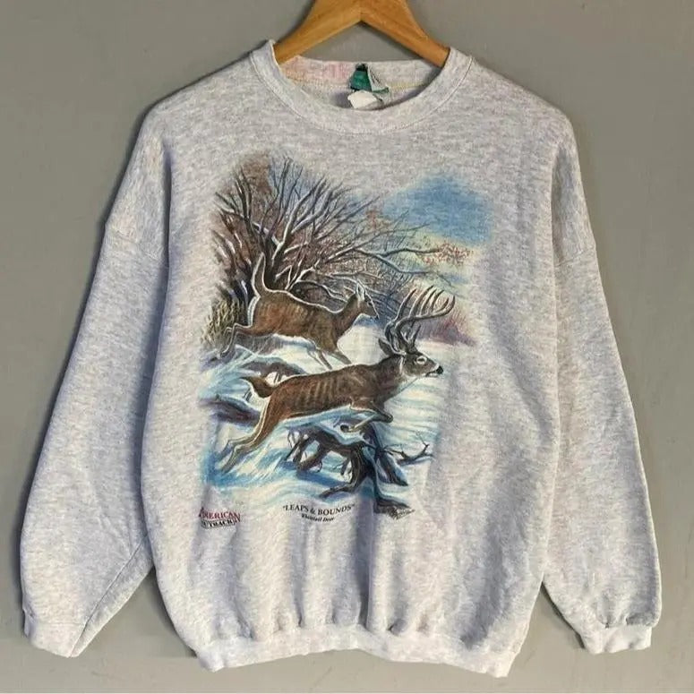 Vintage 90s Whitetail Deer Sweatshirt, Deer Stag Wilderness Sweatshirt, Deer Stag Wilderness Sweater, Deer Stag Sweatshirt - Casual Womenswear, Long Sleeve