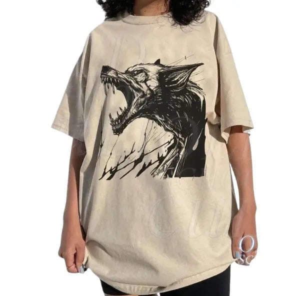 Vintage 90s Wolf Graphic T-Shirt, Wolf Shirt, Retro Wolf Shirt, Nature Gothic Shirt, Wolf Lovers, Wolf Gift, Y2k Dark Art Grunge, Y2k, Unisex T-Shirt, Gift For Men Women Menswear Top Underwear Tshirt Streetwear