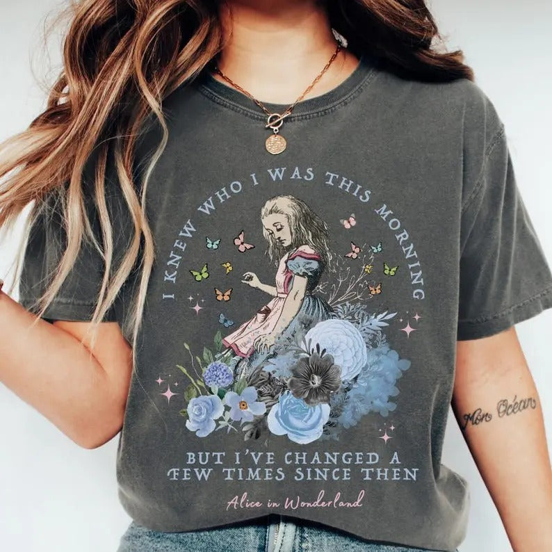 Vintage Alice Alice in Wonderland Shirt Alice in Wonderland T-shirt Were All Mad Here Poet Mad Hatter Shirt Literature Shirt Light Academia