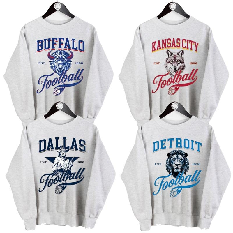 Vintage All Team Football Ash Grey Sweatshirt, Retro Mascot Football Fan Crewneck Sweatshirt