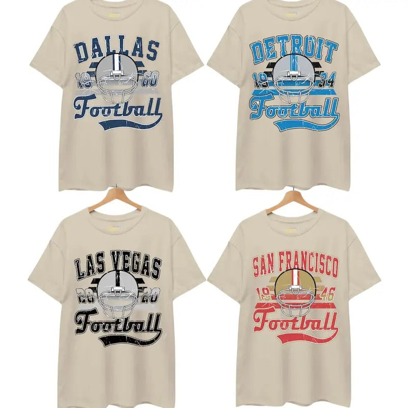 Vintage All Teams Football Unisex Sand T-shirt, Gildan 5000 Unisex Sport Classic T-Shirt All Teams Football, Green Bay, Kansas City T-shirt Cotton