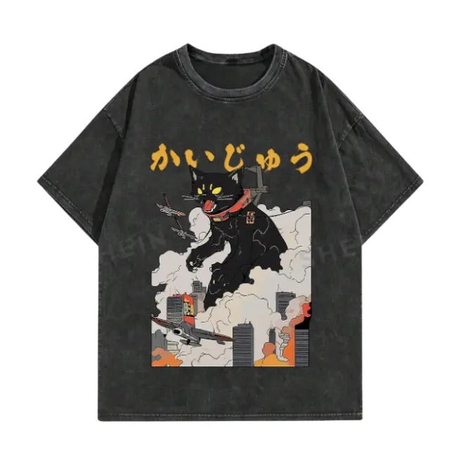 Vintage Anime Men's High Street Vintage Distressed Snow Wash Cartoon Graphic Tee, Sweatshirt, Hoodie Gift For Women Top Womenswear Underwear Cotton