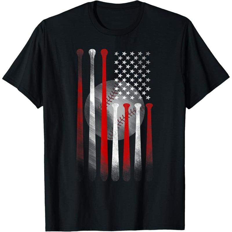 Vintage Baseball American Flag T-Shirt, Classic Fit Black Tee for Dad and Mom made in usa