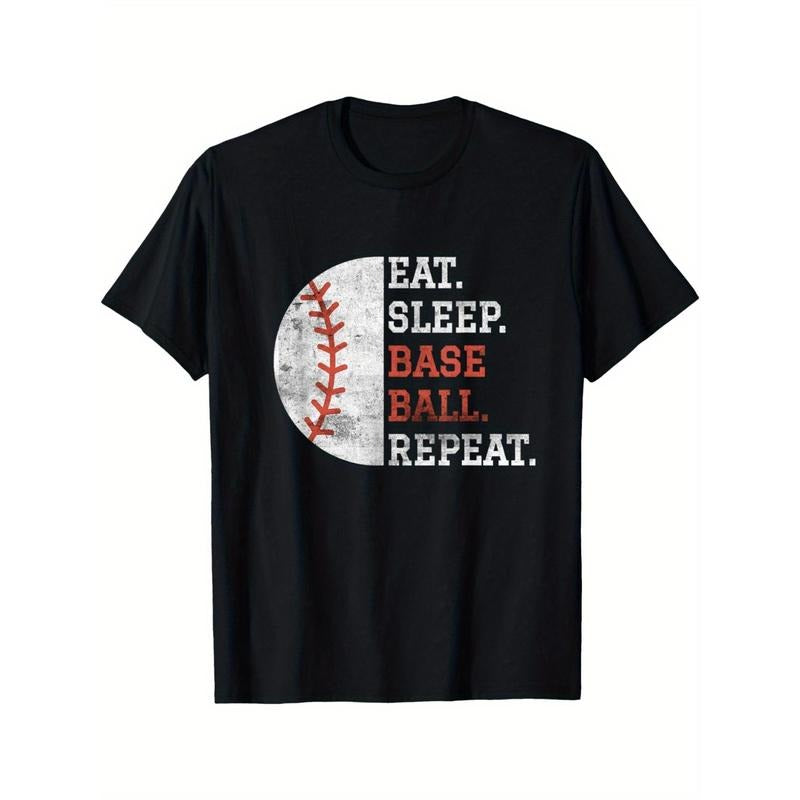 Vintage Baseball Player Eat Sleep Baseball Repeat men's T-Shirt made in usa