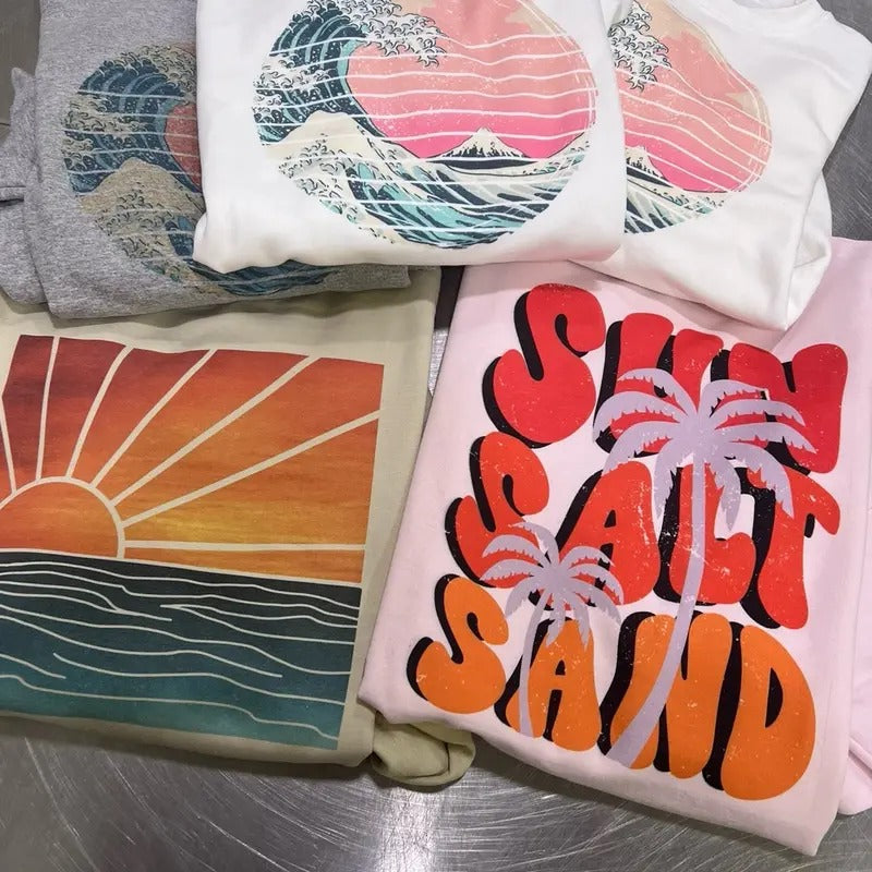 Vintage Beach Sweatshirts Retro Ocean Pullovers Sun Salt Sand Hoodies Ocean Wave Vacay Sweatshirts Sea Turtles Pullovers Ocean Sunset Sublimation Pullovers Womens Summer Vibes Sweatshirts Womenswear Casual Graphic Sweaters