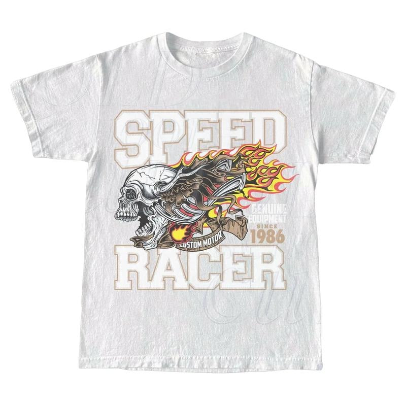 Vintage Biker Skull T-Shirt, Retro Racer Graphic Tee, 90s Skeleton Flame Shirt, Bike Life Tee, Racing Shirt Menswear Top