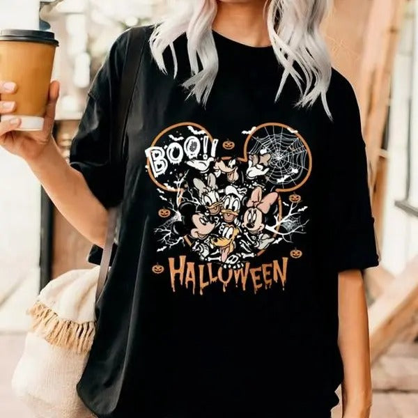 Vintage Boo Halloween Shirt, Spooky Halloween Party Tee Shirt, Mouse Skeleton Sweatshirt, Scary Characters 90s Shirt