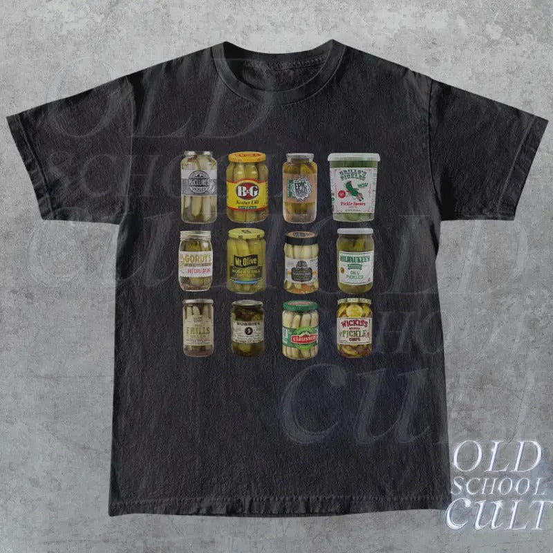 Vintage Canned Pickles 90s T-Shirt, Retro Pickle Graphic Shirt, Pickle Lovers Shirt, Y2k Aesthetic Shirt, Oversized Unisex Shirt, 2000s Tee