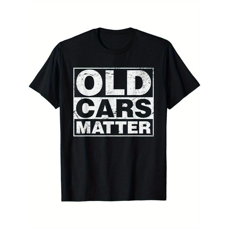 Vintage Car Enthusiast Cotton T-Shirt - Casual Round Neck, Machine Washable, All-Season Comfort Fit for Men Made in USA