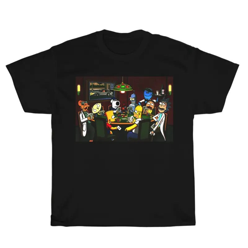 Vintage Cartoon Characters Playing Poker Crewneck T-shirt, Funny Meme Tee, Valentine's Day For Him, Valentine's Gift For Boyfriend Menswear Top