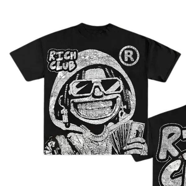 Vintage Cartoon Portrait Of Rich Club Graphic Cotton T-Shirt