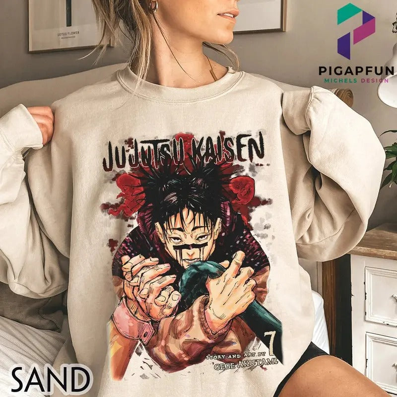 Vintage Choso Shirt JJK Anime Manga Shirt Jujutsu Kaisen Lovers Graphic Tee Japanese Style Crewneck Cotton Unisex Long Sleeve Casual Rock Style Summer Wear - Womenswear