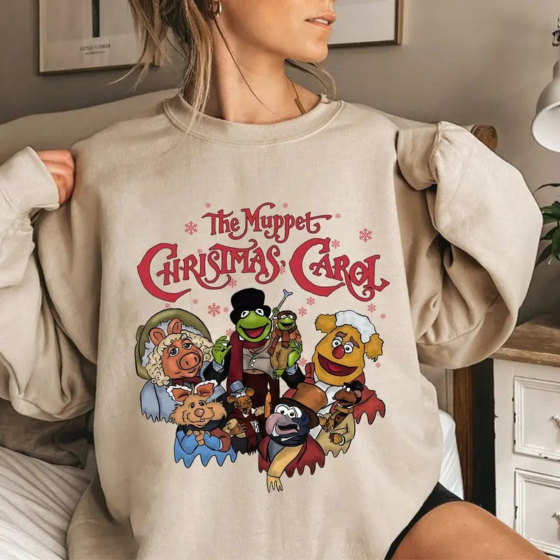 Vintage Christmas Carol Sweatshirt, Funny Kermit And Friends Sweatshirt, The Muppet Shirt, Cartoon Movies Tee Shirt, Xmas Holiday Shirt