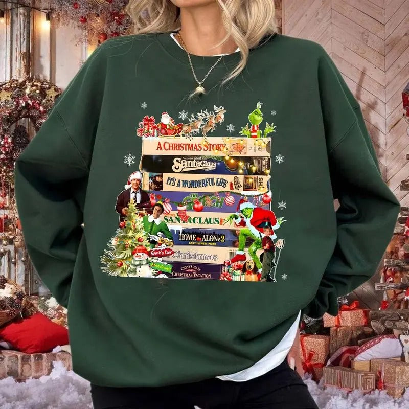 Vintage Christmas Shirt, Christmas Movies Shirt, Santa Xmas Crew Neck, Gilfts For Christmas, Xmas Graphic Tee Comfort Cotoon Fabric