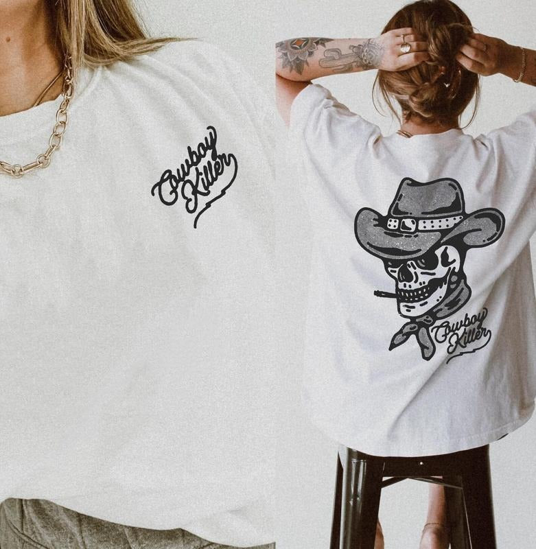 Vintage Cowboy Killer Graphic Tee | Western Skull T-Shirt | Edgy Cowboy Aesthetic Shirt | Biker Style Unisex Tee | Retro Country Tee