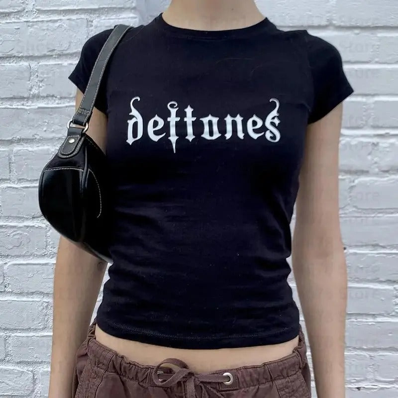 Vintage Deftones Graphic Baby Tee, Retro Women's T-Shirt, Punk Streetwear, Emo Girl Tops, Grunge 2000s, Gift For Girlfriend Cotton Womenswear, Gift For Her