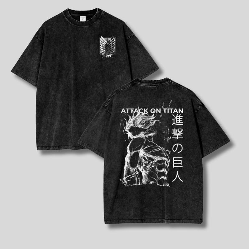 Vintage Eren Yeager Heavy Washed Shirt, Attack on Titan Anime T-Shirt, Unisex Streetwear Tee, Classic Cotton Gym Style Shirt