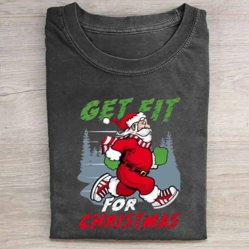 Vintage Funny Christmas Graphic Tee - Get Fit for Christmas Shirt - Merry Christmas Shirt - Santa Claus - Cute Winter Shirt - Christmas Gifts
