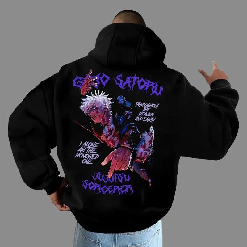Vintage Gojo Satoru Shirt - Black Hoodie Sweatshirt with Anime Graphic Design, Demon Slayer Hoodie, Classic Design for Anime Lovers