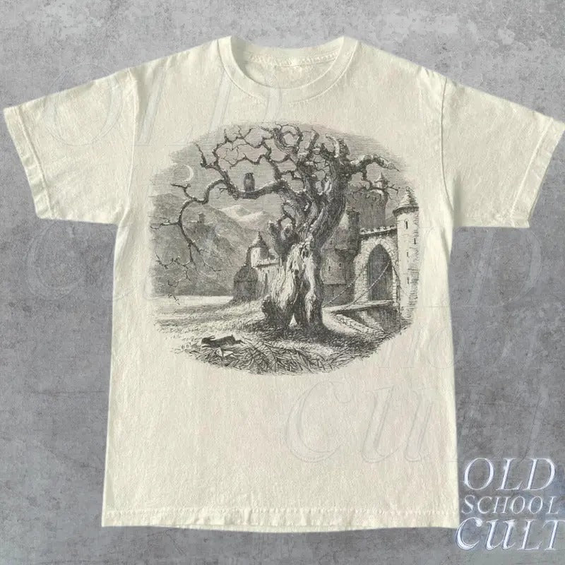 Vintage Gothic Dark Art T-Shirt, Retro Gothic 90s Shirt, Horro Graphic Shirt, Dark Art Castle Tee, Dark Academia Shirt, Goth Aesthetic Tee