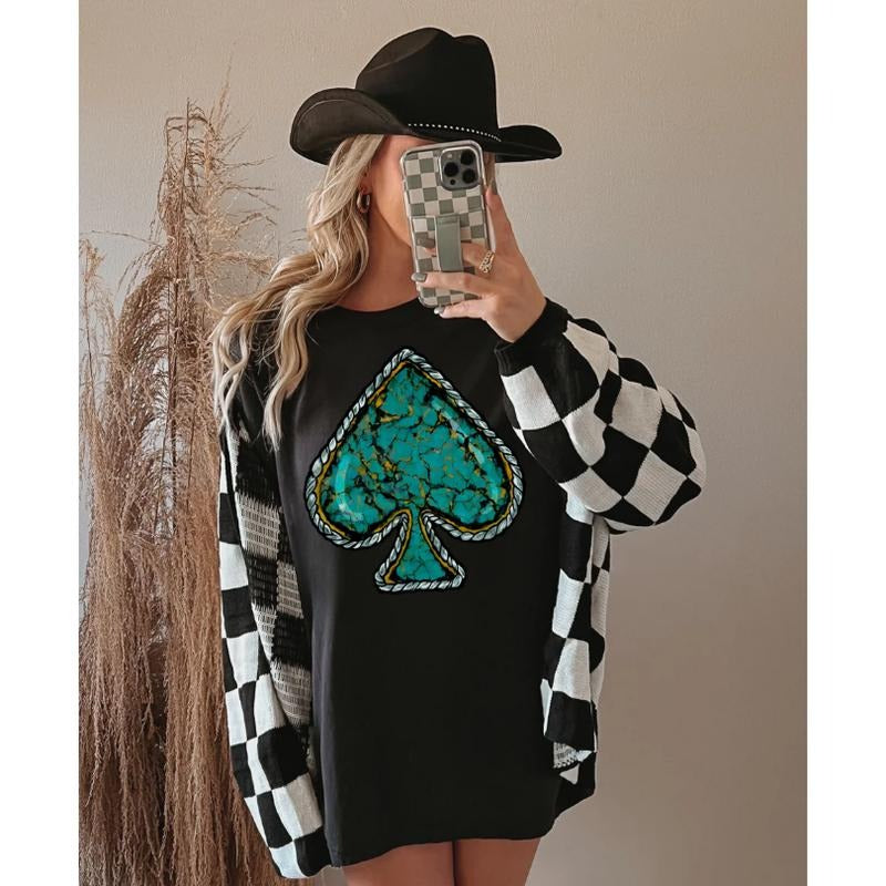 Vintage Grunge Turquoise Spade Tee, Graphic Crewneck shirt, cowgirl outfits, western clothing, western tops outfits women, country concert outfits clothing, rodeo outfit women shirt hoodie