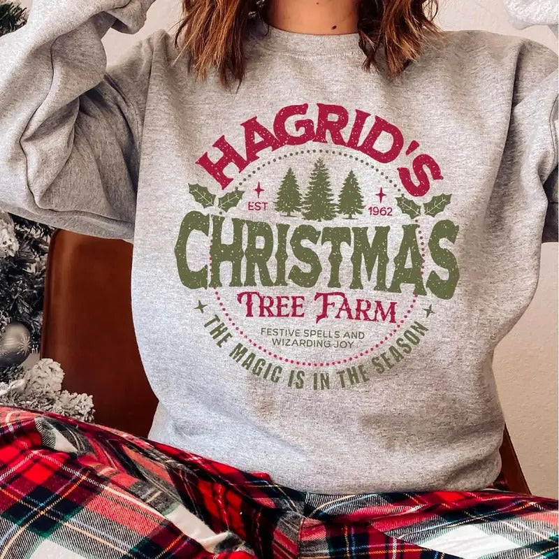 Vintage Hagrids Christmas Tree Farm Sweatshirt, Christmas Magical Shirt, Wizard Christmas Sweatshirt, Wizard School Shirt, Bookish Christmas Gift, Magic Wizardry Merch, Christmas Farm Sweatshirt