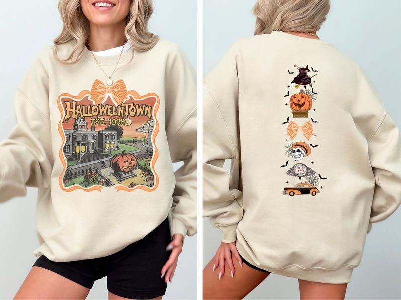 Vintage Halloweentown 2 Sides Sweatshirt, 90s Halloween Shirt, Retro Halloween Sweatshirt, Halloween Coquette Shirt, Summerween Tee