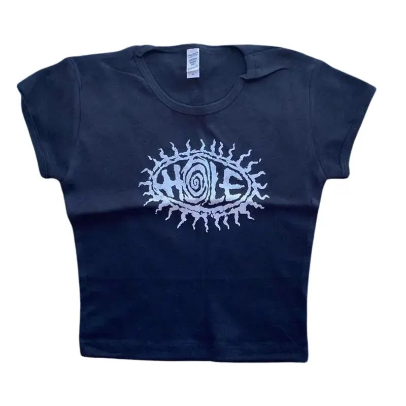 Vintage Hole Band Baby Tee, Women Fitted T-Shirt, Gothic Emo Girl, Y2k Top Women Streetwear, Grunge 2000s, Casual Cotton Short Sleeve, Summer Girl Top