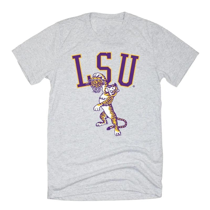 Vintage LSU Dunking Tiger Basketball T-shirt Classic Cotton Menswear Top Embroidered Hoodie