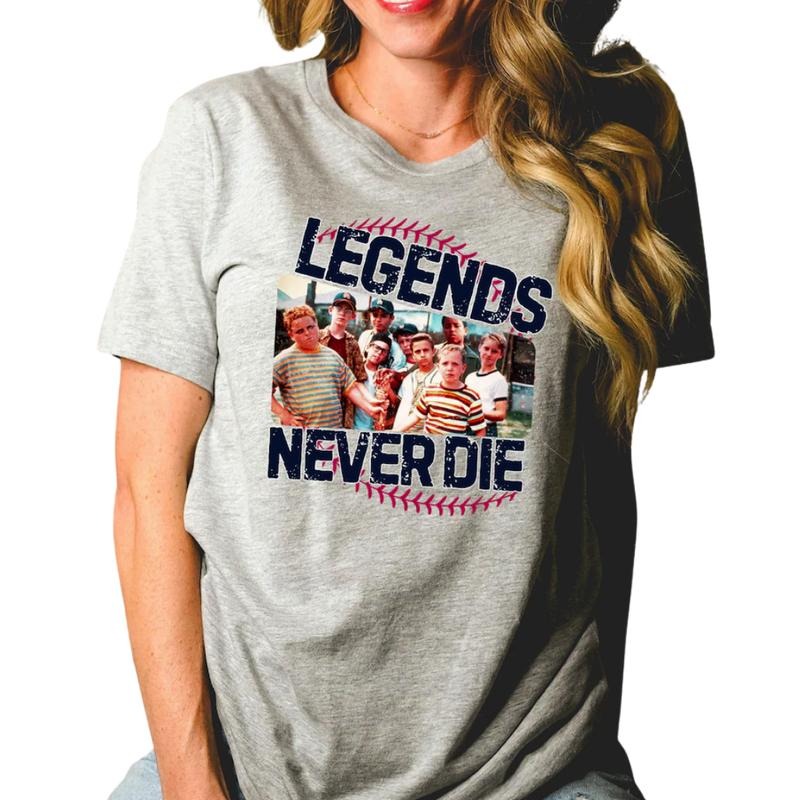 Vintage Legends Never Die Shirt, Baseball T-Shirt Summer Streetwear Crew Neck Top Womenswear