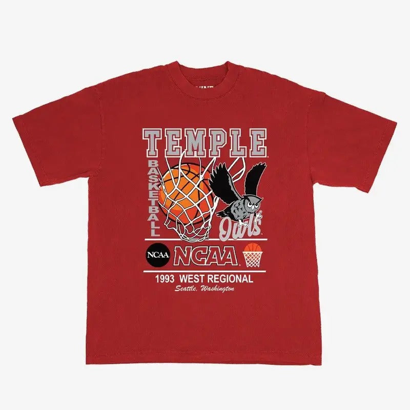 Vintage NCAA Temple Elite Heavyweight Tee Streetwear T-Shirt Cotton Menswear Unisex Classic Shirt