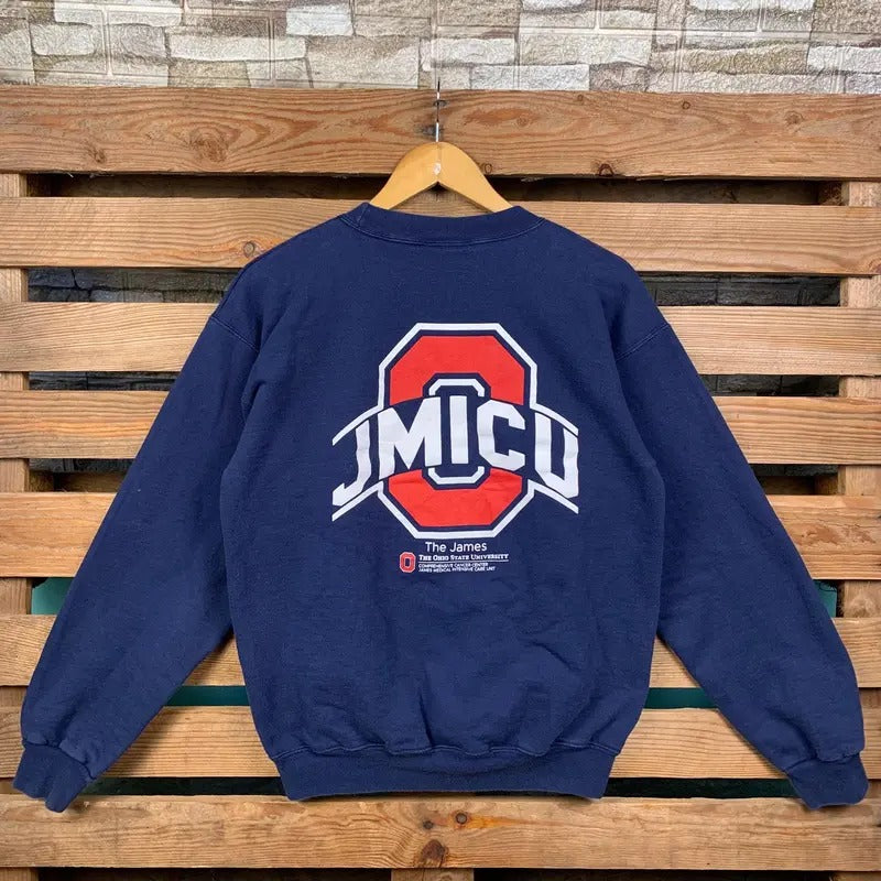 Vintage Ncaa Ohio State Sweatshirt Ohio Crewneck Jumper Ohio State Pullover Sweater Ohio State Graphic Print Logo Navy Blue Colour Medium