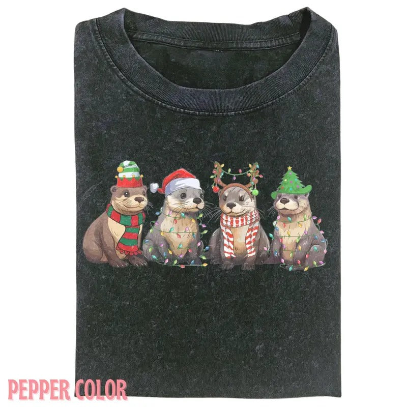 Vintage OTTERS CHRISTMAS LIGHTS SHIRT, Funny graphic 90' Graphic tee Womenswear Top