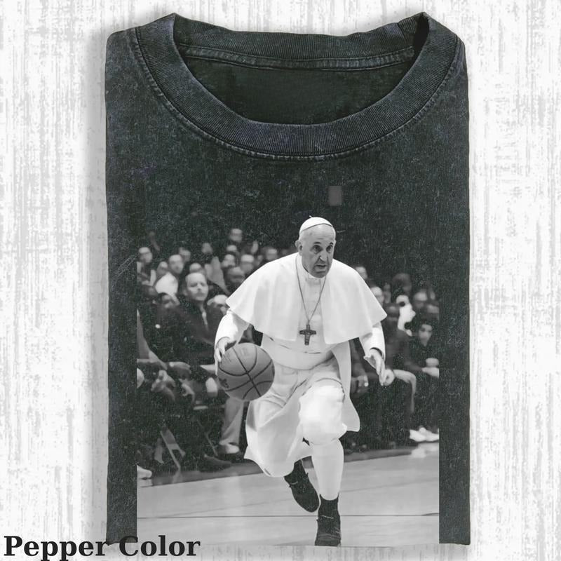 Vintage Papa Francis Playing Basketball Tshirt, RIP Papa Francis T-Shirt Memorial Tribute Tee, Pope Francisco Vintage Style Shirt, Catholic Faith Shirt, In Loving Memory
