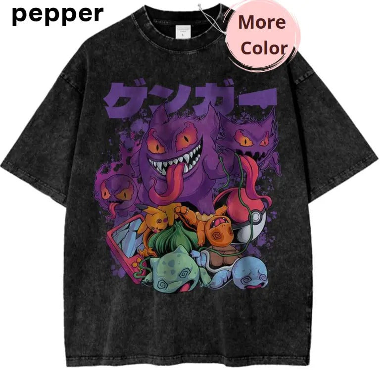 Vintage Pokemon, Genga, Pikachu Bulbasaur, Anime T-Shirt, PKM Graphic Tee for Fans, Anime Graphic Tee, Vintage T-Shirt Menswear Top Underwear Tshirt