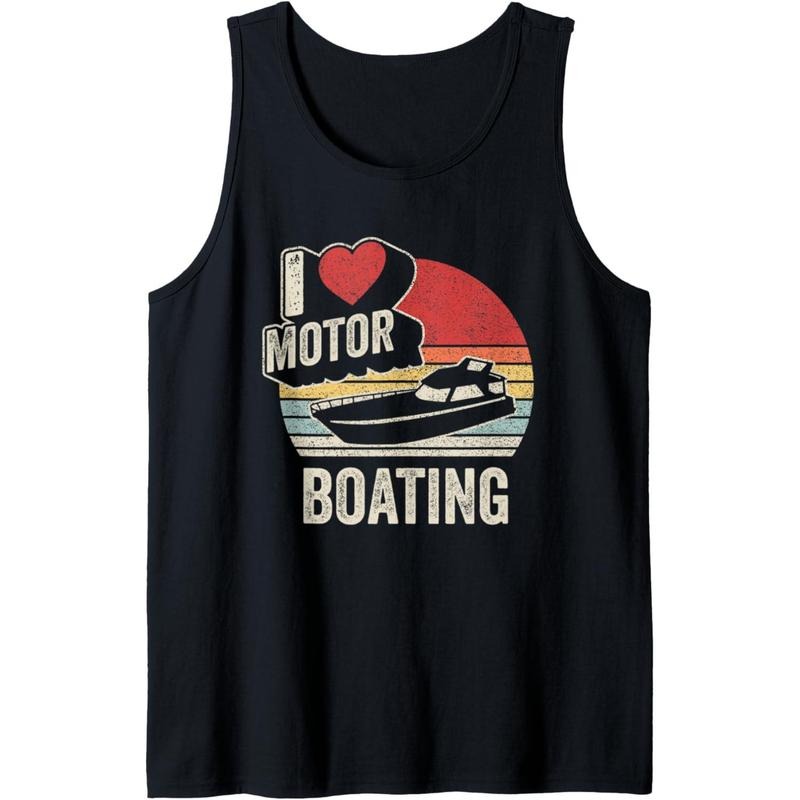 Vintage Retro I Love Motor Boating Funny Boater Tank Top made in usa