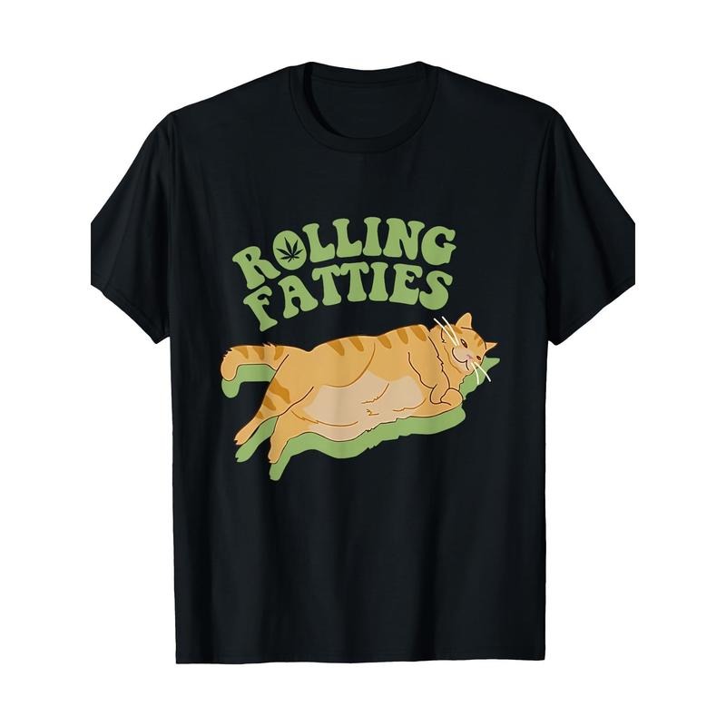 Vintage Rolling Fatties Cat Retro Kitty Kitten Meow T-Shirt100% Pure Cotton 220g made in usa